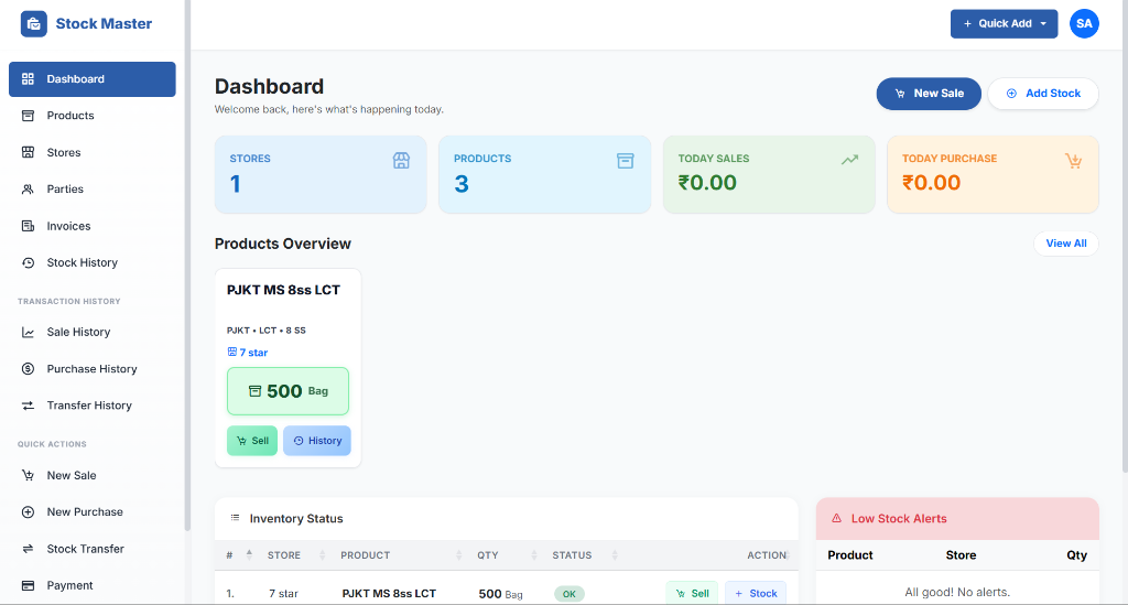 StockMaster Dashboard Interface